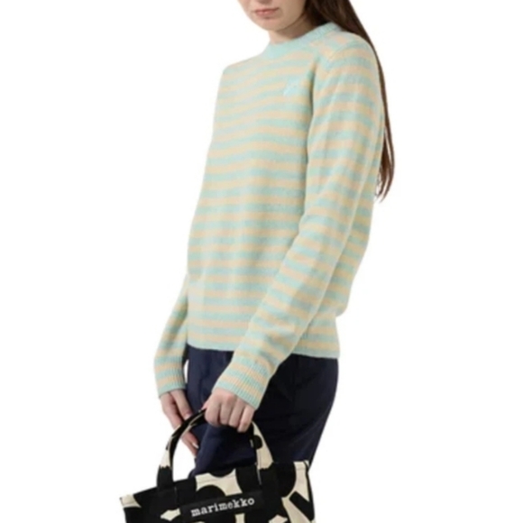 Marimekko Sweaters - Marimekko wool Striped Knit Sweater with embroidered flower accent